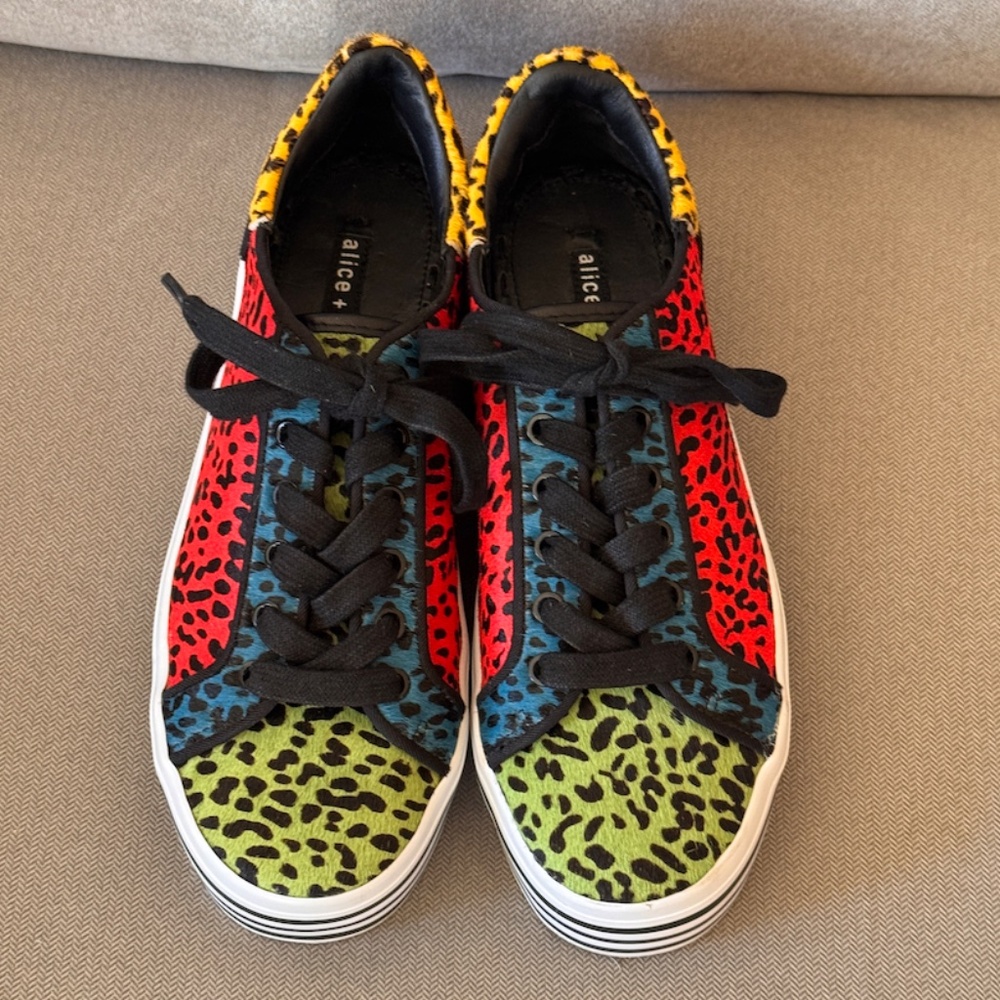 Alice + Olivia Falyn Platform Animal Print Calf Fur Colored Rainbow Sneakers